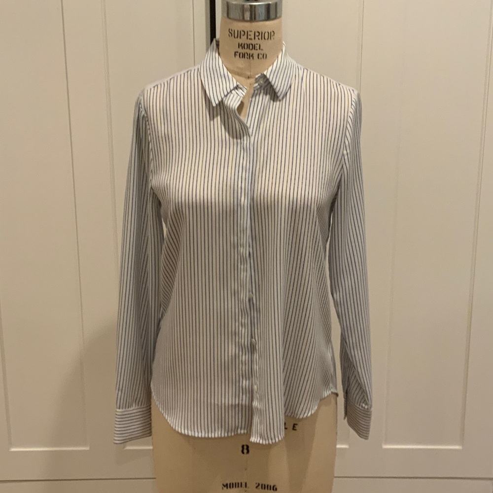 Ann Taylor Blue and White Striped Blouse